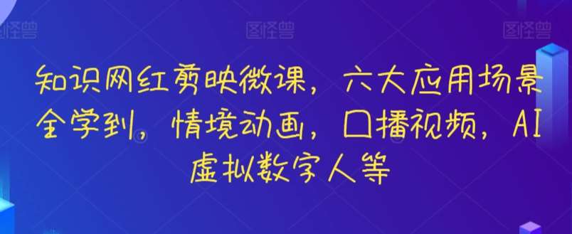 知识网红剪映微课，六大应用场景全学到，情境动画，囗播视频，AI虚拟数字人等-靠谱项目库