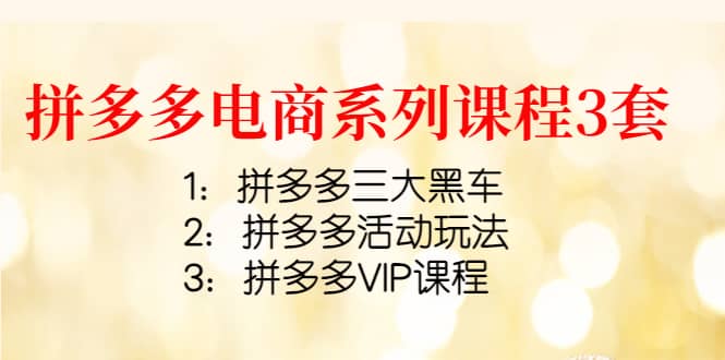 拼多多电商系列课程3套：拼多多三大黑车+拼多多活动玩法+拼多多VIP课程-靠谱项目库