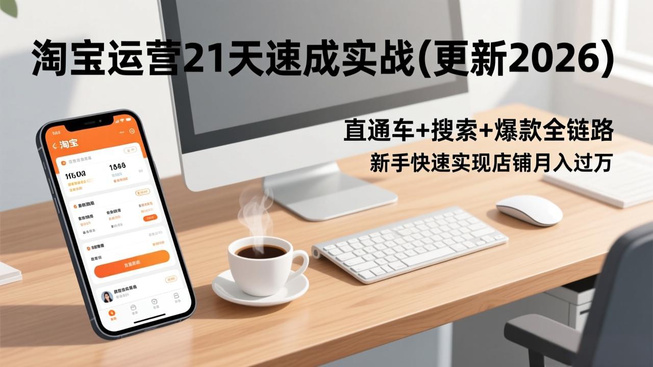 （17201期）淘宝运营21天速成实战(更新2026)，直通车+搜索+爆款全链路，新手快速实现店铺月入过万-靠谱项目库