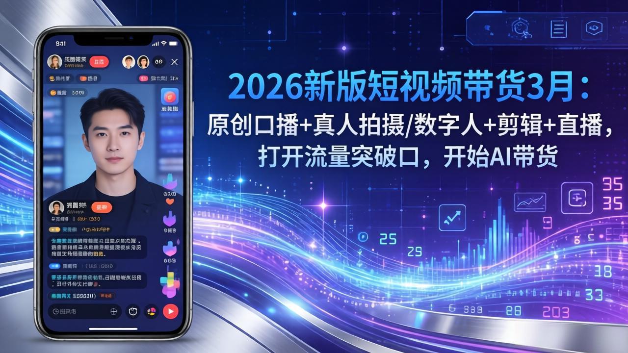 （17724期）2026新版短视频带货3月：原创口播+真人拍摄/数字人+剪辑+直播，打开流量突破口，开始AI带货-靠谱项目库