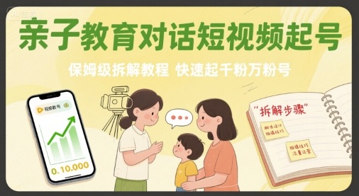 亲子教育对话短视频起号，保姆级拆解教程，快速起千粉万粉号-靠谱项目库