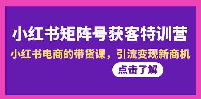 小红书矩阵号获客特训营-第10期，小红书电商的带货课，引流变现新商机-靠谱项目库