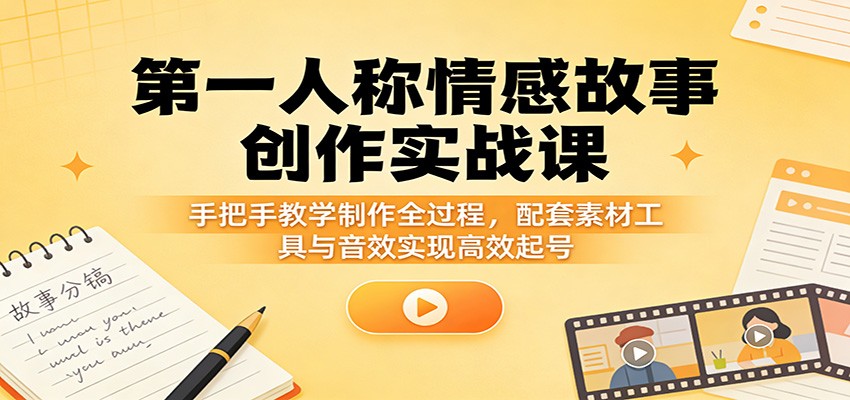 第一人称情感故事创作实战课：手把手教学制作全过程，配套素材工具与音效实现高效起号-靠谱项目库