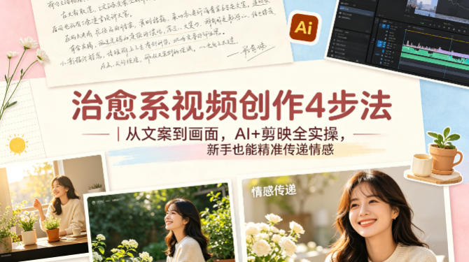 治愈系视频创作4步法｜从文案到画面，AI+剪映全实操，新手也能精准传递情感-靠谱项目库