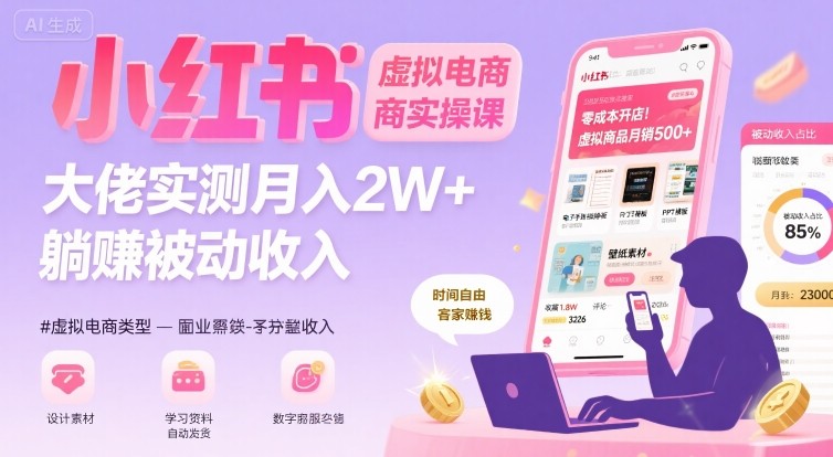 小红书虚拟电商，大佬实测月入2W+，实现被动收入-靠谱项目库