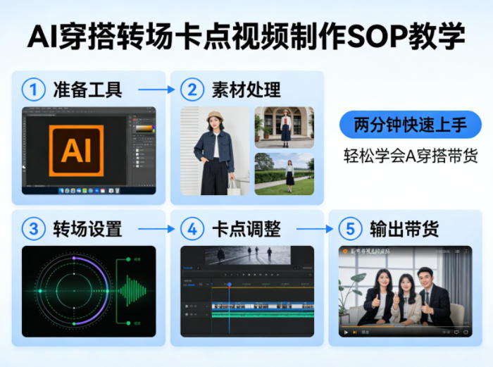 AI穿搭转场卡点视频制作SOP教学，两分钟快速上手，轻松学会AI穿搭带货-靠谱项目库