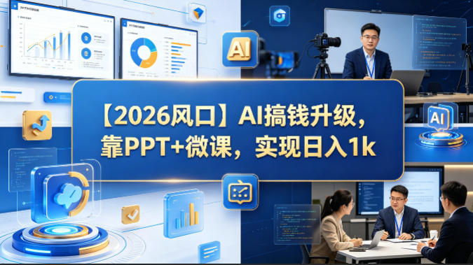 【2026风口】AI搞钱升级，靠PPT+微课，实现日入1k-靠谱项目库