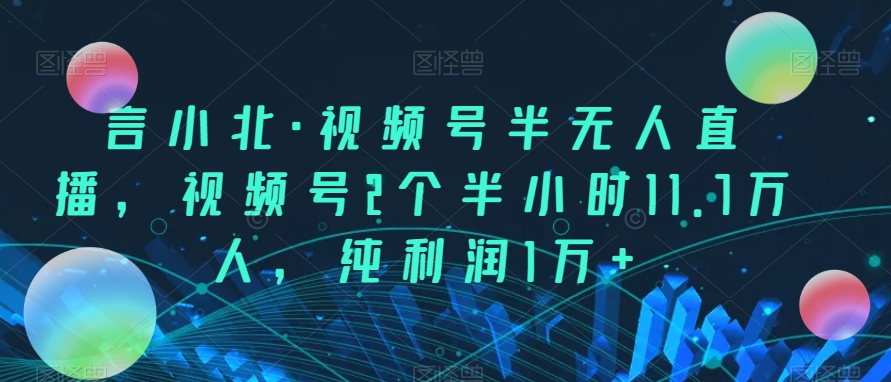 言小北·视频号半无人直播，视频号2个半小时11.7万人，纯利润1万+-靠谱项目库