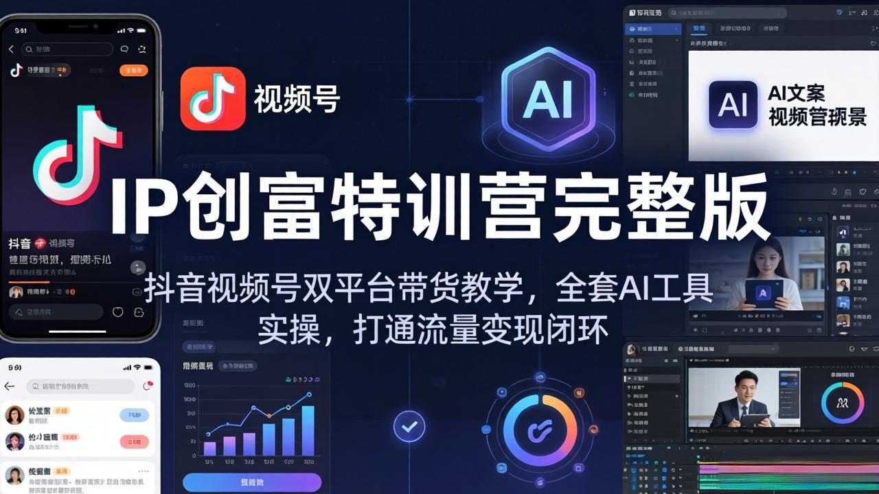 （18114期） IP创富特训营完整版：抖音视频号双平台带货教学，全套AI工具实操，打通流量变现闭环-靠谱项目库