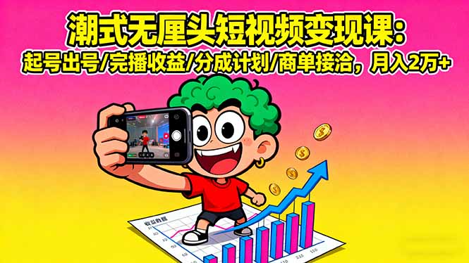 （16023期）潮式无厘头短视频变现课：起号出号/完播收益/分成计划/商单接洽，月入2万+-靠谱项目库