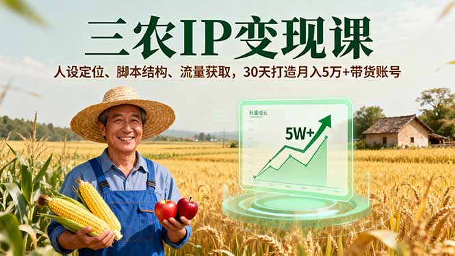 （16044期）三农IP变现课，人设定位、脚本结构、流量获取，30天打造月入5万+带货账号-靠谱项目库