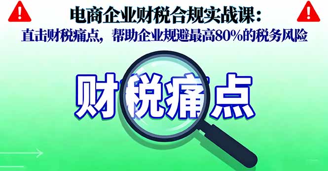 （16232期）电商企业财税合规实战课，直击财税痛点，帮助企业规避最高80%的税务风险-靠谱项目库
