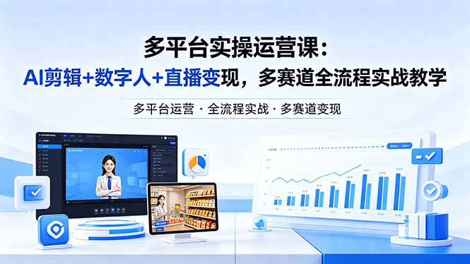 （18193期）某团队多平台实操运营课-更新26年4月25：AI剪辑+数字人+直播变现，多赛道全流程实战教学-靠谱项目库