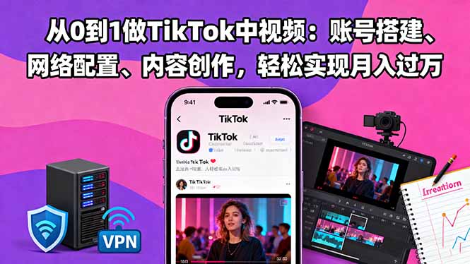 （16461期）从0到1做TikTok中视频：账号搭建、网络配置、内容创作，轻松实现月入过万-靠谱项目库