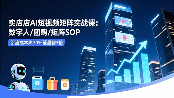 （16539期）实体店AI短视频矩阵实战课：数字人/团购/矩阵SOP，引流成本降70%销量翻3倍-靠谱项目库
