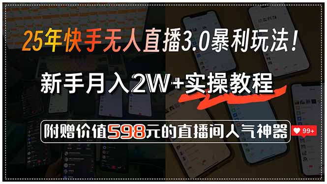 （15335期）25年快手无人直播3.0暴利玩法！，新手月入2W+实操教程，附赠价值598元…-靠谱项目库