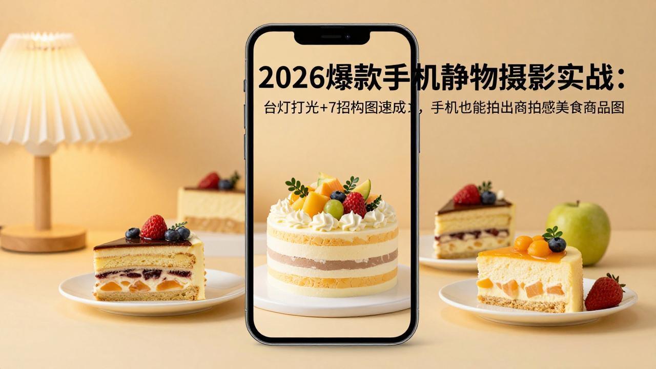 （17960期）2026爆款手机静物摄影实战：台灯打光+7招构图速成，手机也能拍出商拍感美食商品图-靠谱项目库