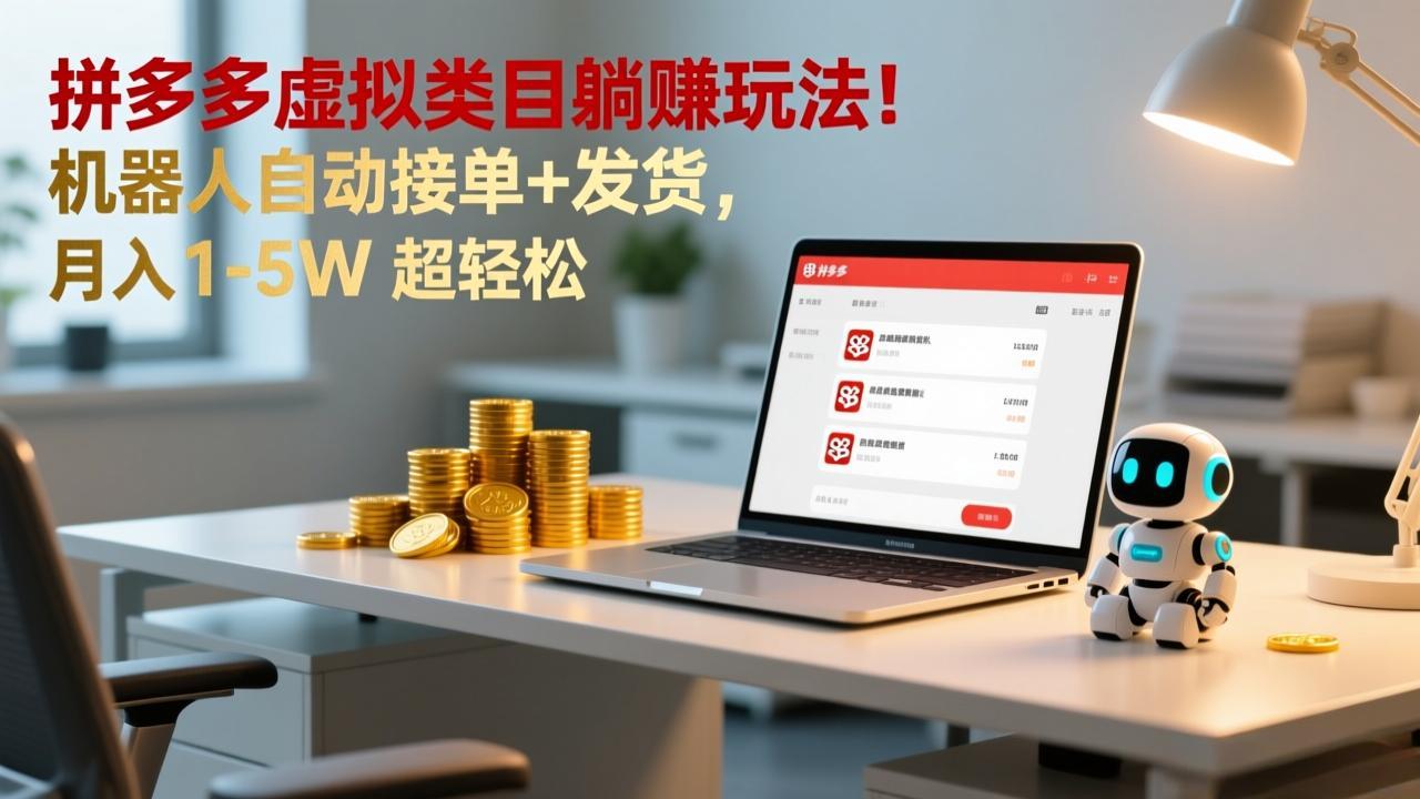 （17174期）多多虚拟类目躺赚玩法！机器人自动接单+发货，月入 1-5W 超轻松-靠谱项目库