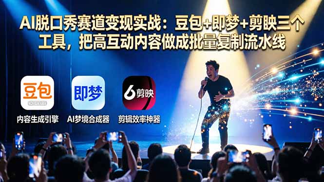 （17990期）AI脱口秀赛道变现实战：豆包+即梦+剪映三个工具，把高互动内容做成批量复制流水线-靠谱项目库