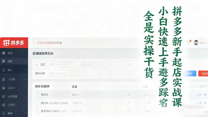 （16584期）拼多多新手起店实战课：小白快速上手拼多多运营，避开踩坑，全是实操干货-靠谱项目库