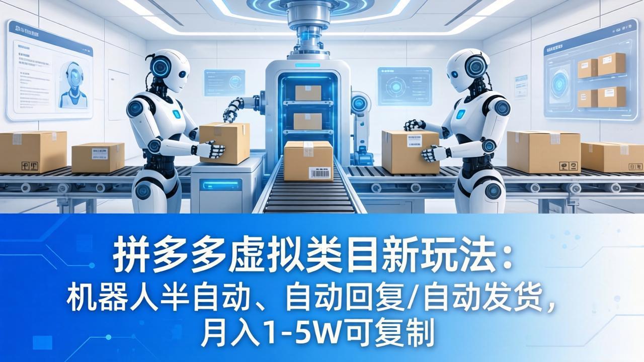 （18038期）拼多多虚拟类目新玩法：机器人半自动、自动回复 /自动发货，月入 1-5W 可复制-靠谱项目库