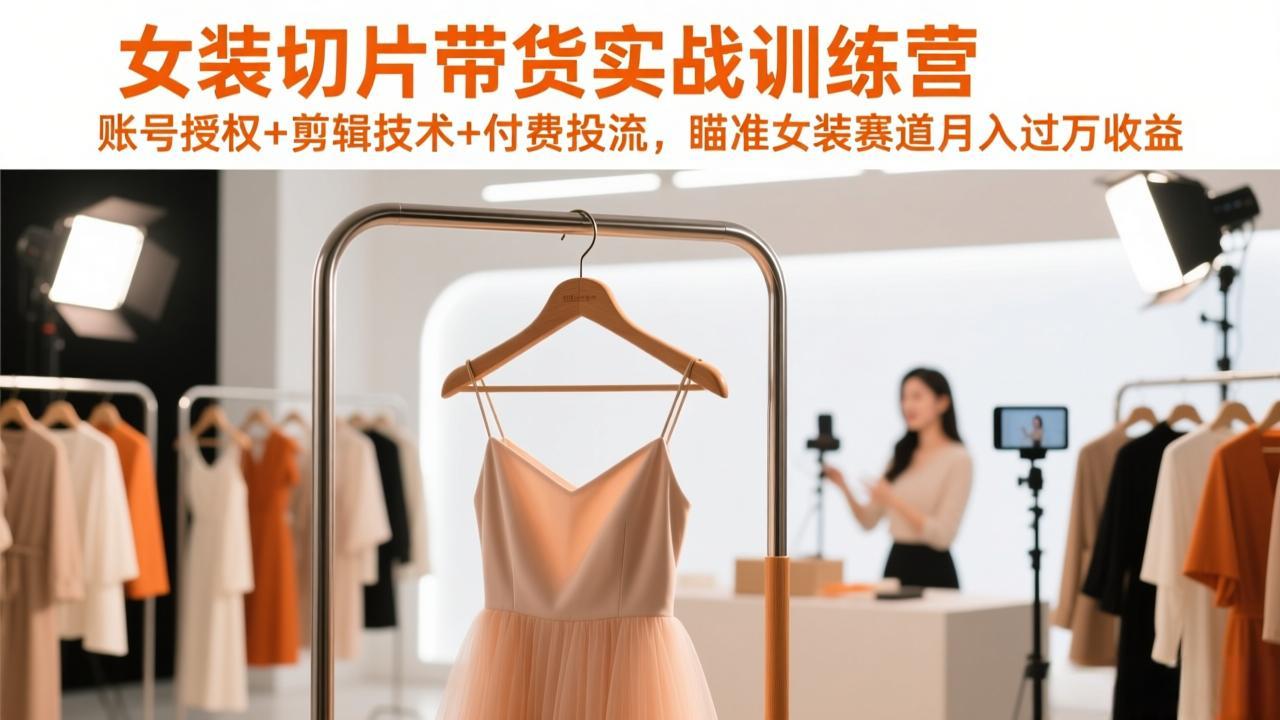 （17357期）女装切片带货实战训练营，账号授权+剪辑技术+付费投流，瞄准女装赛道月入过万收益-靠谱项目库