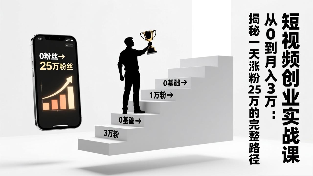 （17221期）短视频创业实战课：从0到月入3万：揭秘一天涨粉25万的完整路径-靠谱项目库