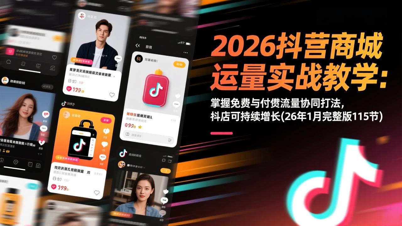 （17165期）2026抖音商城运营实战教学：掌握免费与付费流量协同打法，抖店可持续增长(26年1月完整版115节)-靠谱项目库