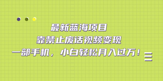 最新蓝海项目，靠禁止废话视频变现，一部手机，小白轻松月入过万！-靠谱项目库