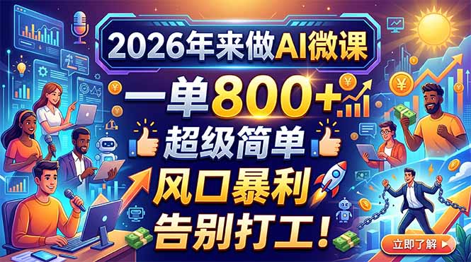 （18195期）2026年来做AI微课，一单800+，超级简单，风口暴利，告别打工！-靠谱项目库