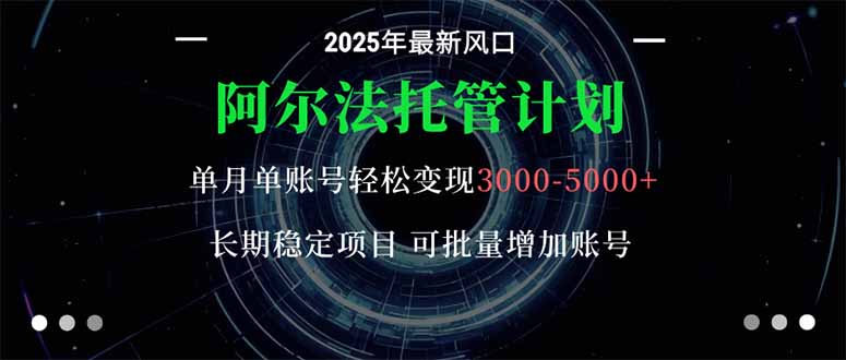 （16360期）阿尔法托管计划 单账号月入3000-5000，长期稳定项目，新手小白轻松上手。-靠谱项目库
