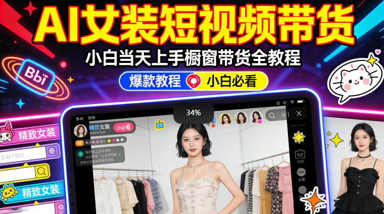 AI女装短视频橱窗带货：小白零门槛当天上手，高佣金爆款轻松賺！-靠谱项目库