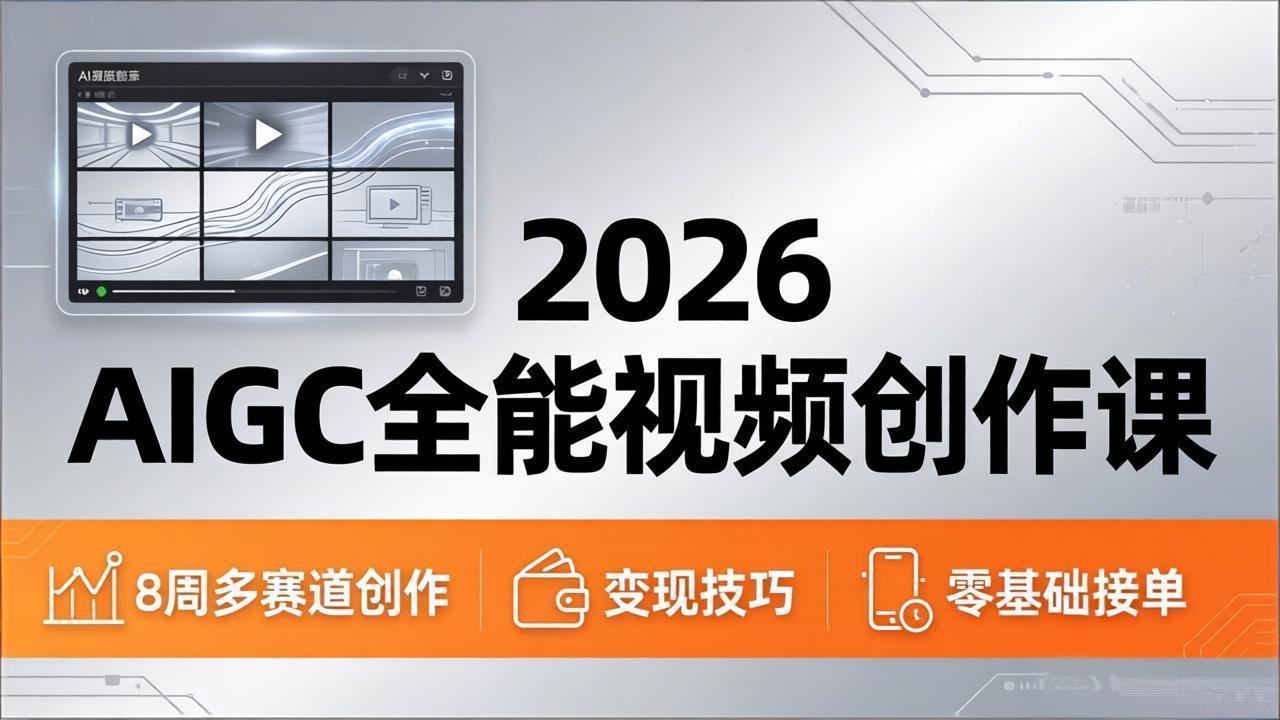 （18215期）2026AIGC全能视频创作课，8周吃透多赛道创作+变现，零基础也能高效出片接单-靠谱项目库