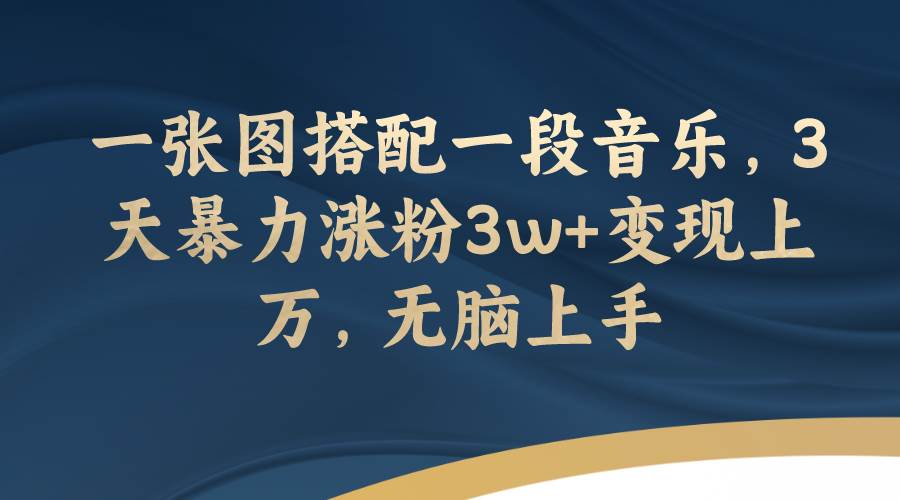 一张图搭配一段音乐，3天暴力涨粉3w+变现上万，无脑上手-靠谱项目库