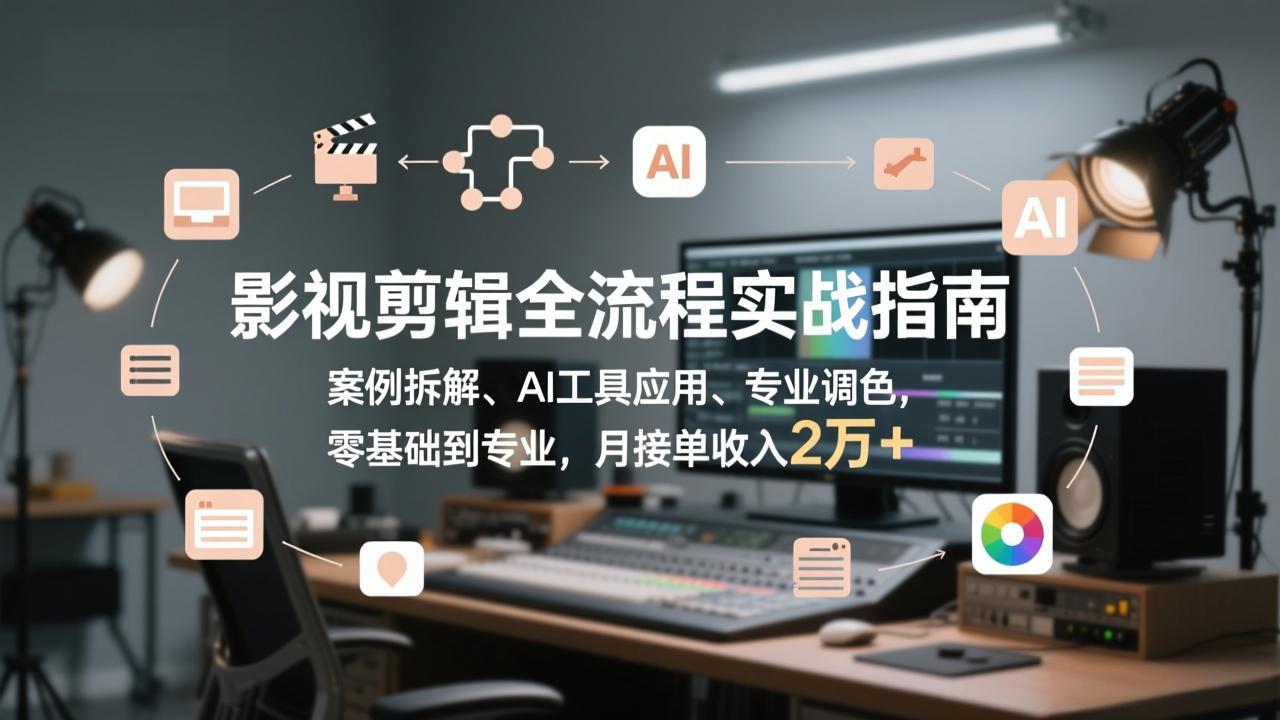 （17338期）影视剪辑全流程实战指南，案例拆解、AI工具应用、专业调色，零基础到专业，月接单收入2万+-靠谱项目库