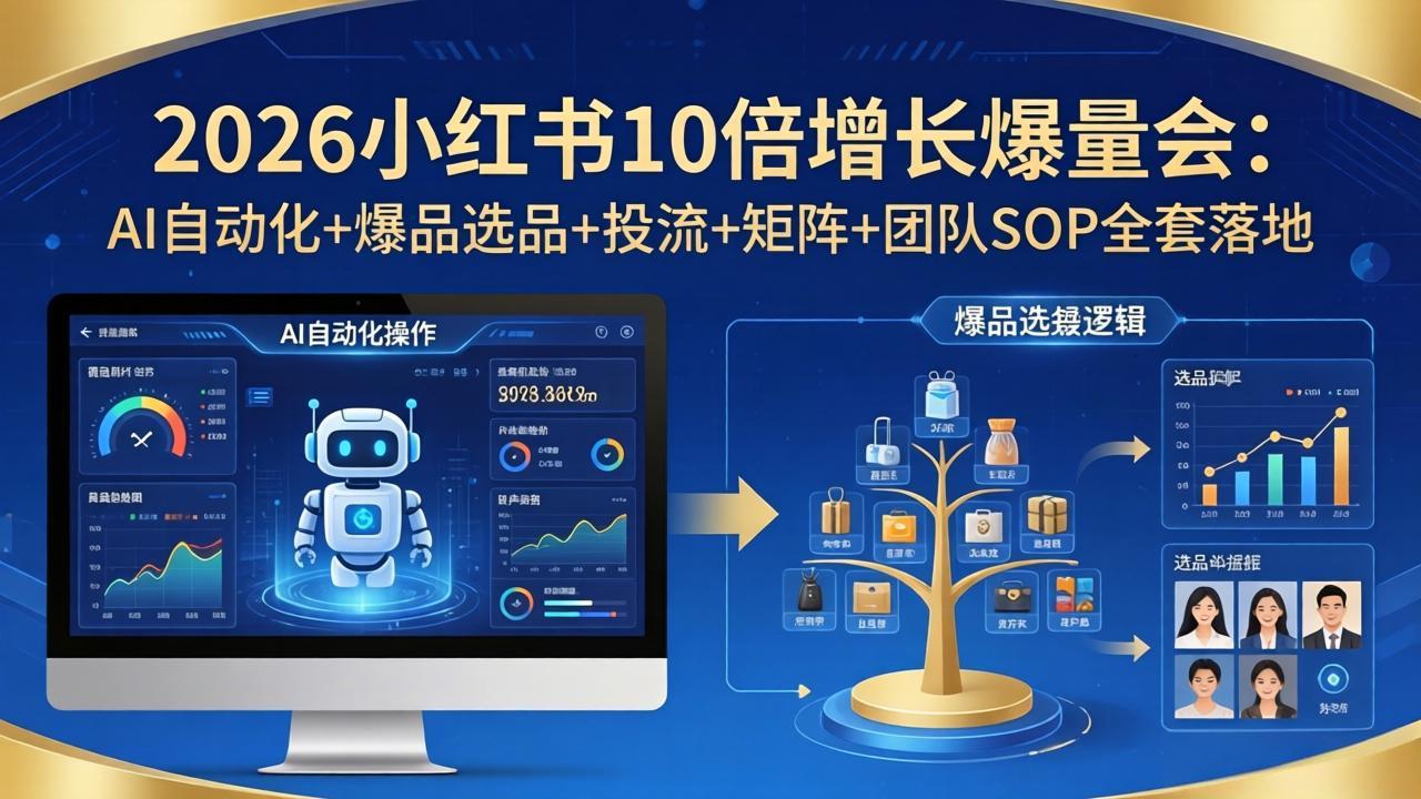 （17964期）2026小红书10倍增长爆量会：AI自动化+爆品选品+投流+矩阵+团队SOP全套落地-靠谱项目库