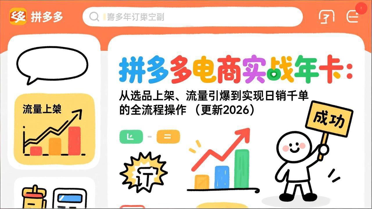 （17823期）拼多多电商实战年卡：从选品上架、流量引爆到实现日销千单的全流程操作（更新2026年3月）-靠谱项目库