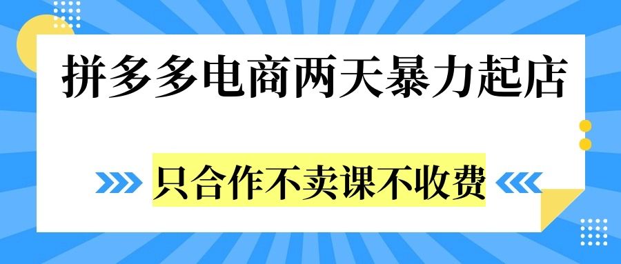 拼多多两天暴力起店，只合作不卖课不收费-靠谱项目库