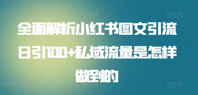 全面解析小红书图文引流日引100私域流量是怎样做到的-靠谱项目库