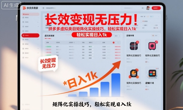 长效变现无压力！拼多多虚拟类目矩阵化实操技巧，轻松实现日入1k【揭秘】-靠谱项目库