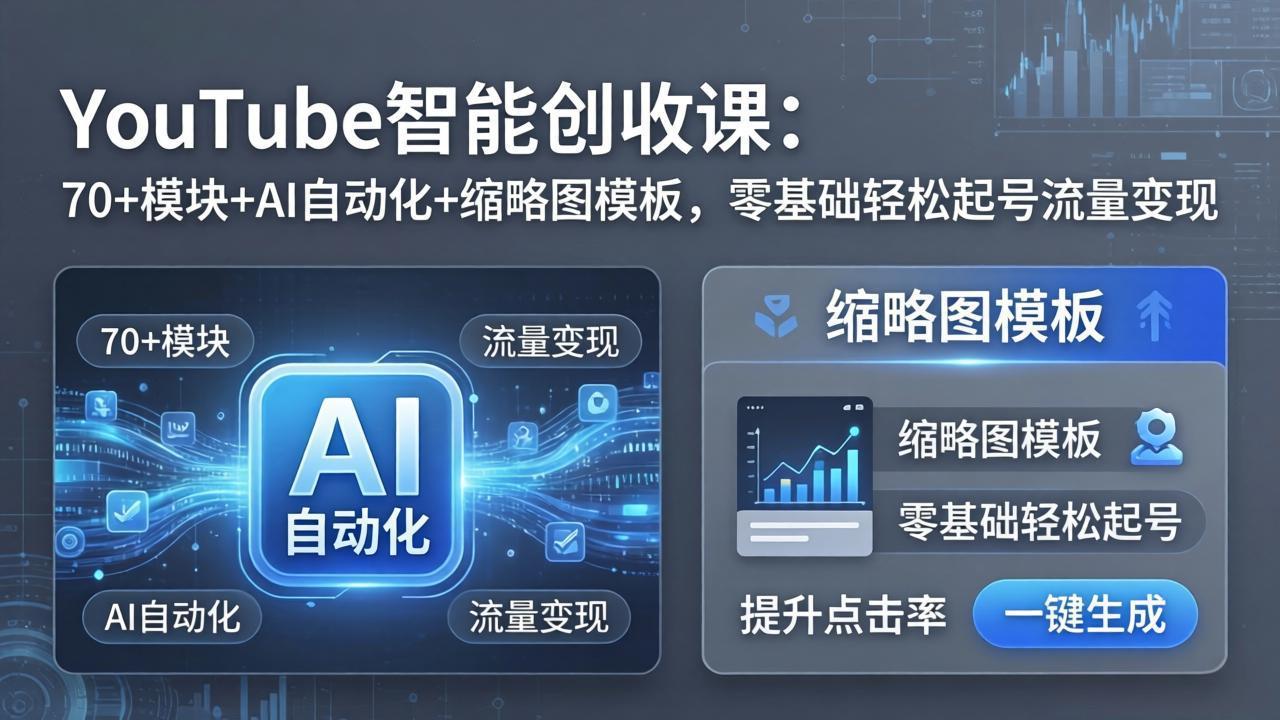 （17926期）YouTube智能创收课：70+模块+AI自动化+缩略图模板，零基础轻松起号流量变现-靠谱项目库