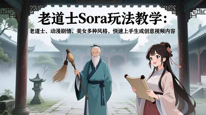 （16862期）老道士Sora玩法教学：老道士、动漫剧情、美女多种风格，快速上手生成创意视频内容-靠谱项目库