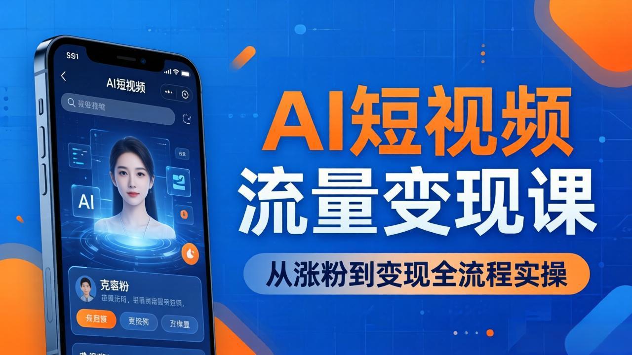 （17939期）AI短视频流量变现课：一部手机玩转数字人克隆+爆款制作，从涨粉到变现全流程实操-靠谱项目库