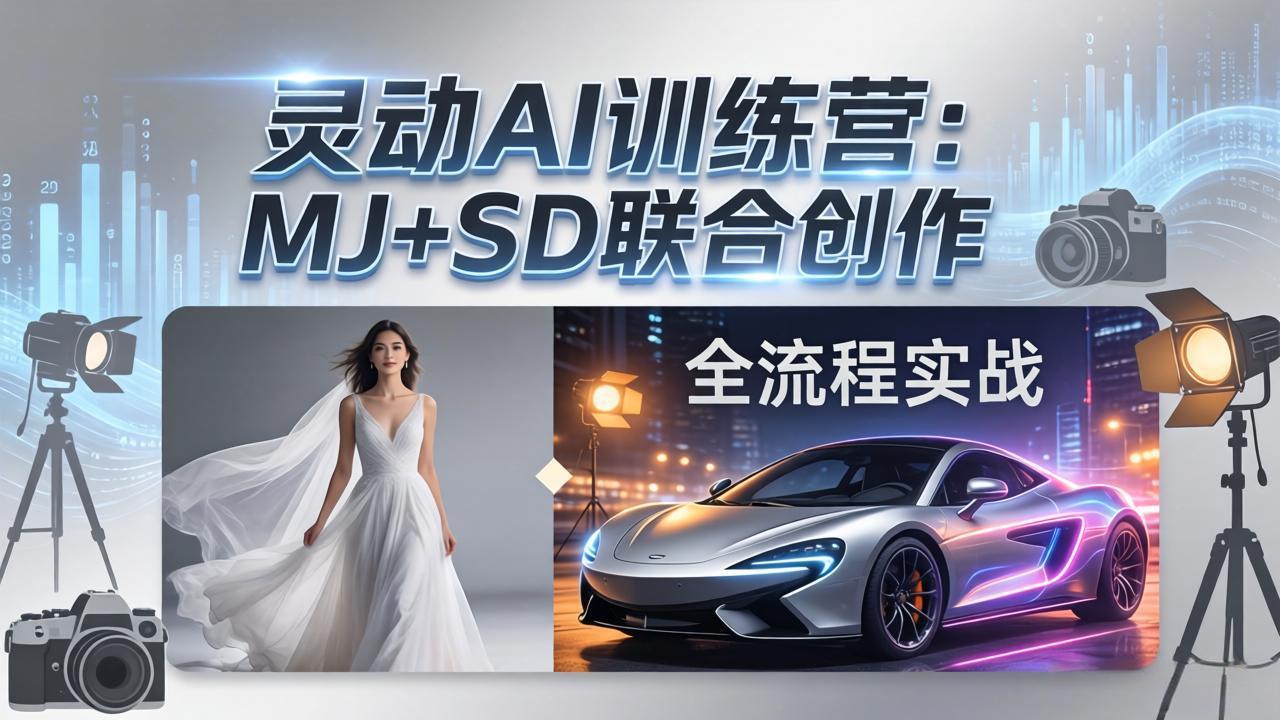 （17795期）灵动AI训练营-3.0课程：MJ+SD联合创作，从婚纱大片到汽车广告，摄影后期全流程实战-靠谱项目库