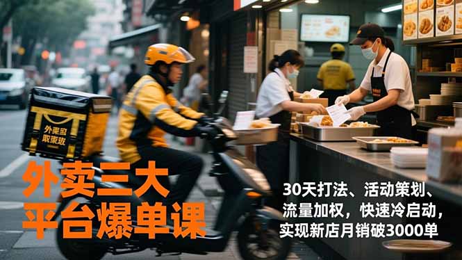 （17019期）外卖三大平台爆单课，30天打法、活动策划、流量加权，快速冷启动，实现新店月销破3000单-靠谱项目库