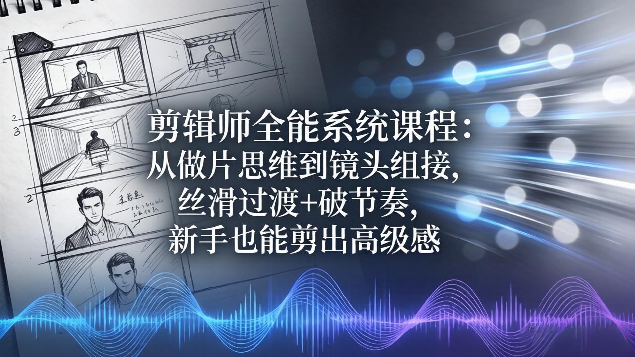 （18260期）剪辑师全能系统课程：从做片思维到镜头组接，丝滑过渡+破节奏，新手也能剪出高级感-靠谱项目库