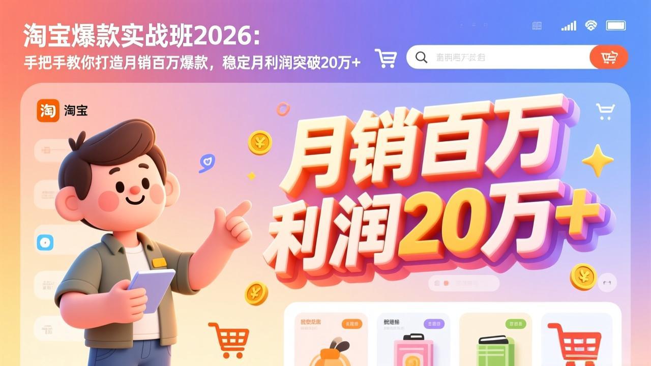（17209期）淘宝爆款实战班2026：手把手教你打造月销百万爆款，稳定月利润突破20万+-靠谱项目库