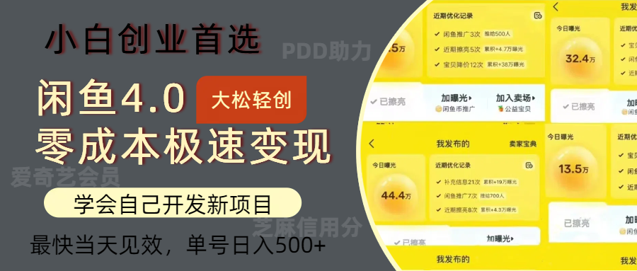 闲鱼0成本极速变现项目，多种变现方式，单号日入500+最新玩法-靠谱项目库