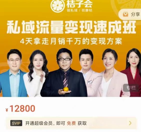 桔子会·私域流量变现速成班，4天拿走月销千万的变现方案 价值12800元-靠谱项目库