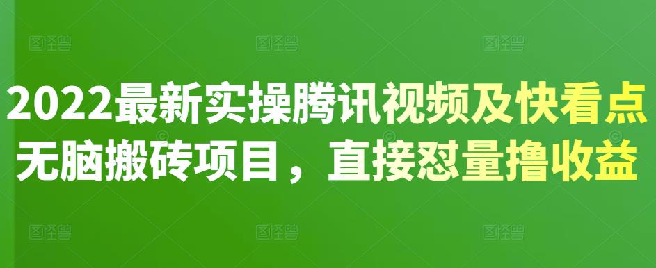 2022最新实操腾讯视频及快看点无脑搬砖项目，直接怼量撸收益-靠谱项目库